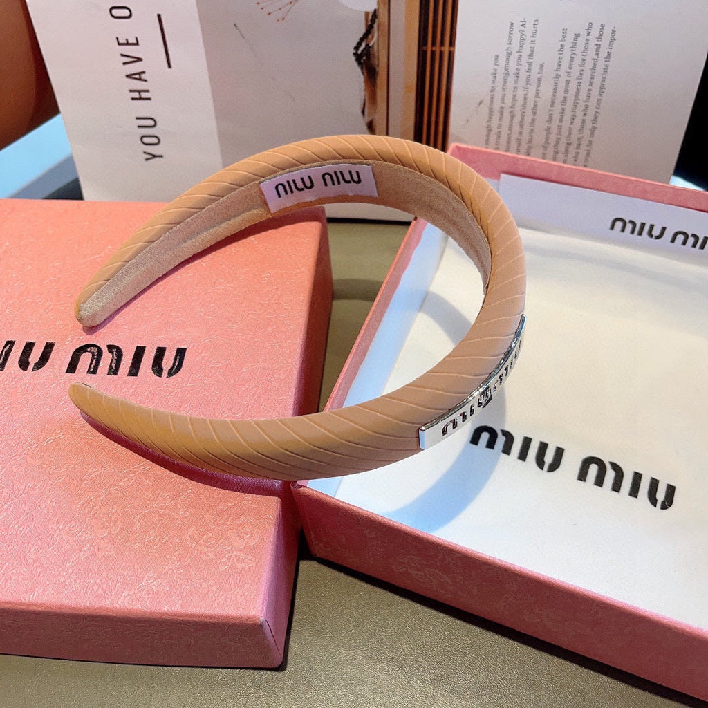 CHANEL THICK HEADBAND IN BRONZE ORANGE DIAGONAL LEATHER 425479