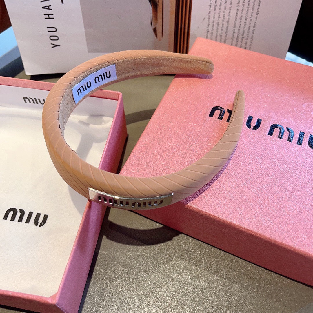 CHANEL THICK HEADBAND IN BRONZE ORANGE DIAGONAL LEATHER 425479