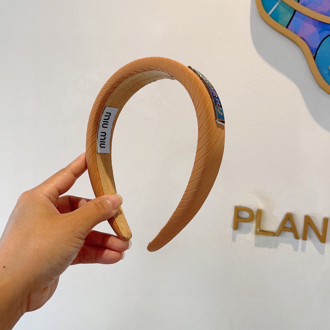 CHANEL THICK HEADBAND IN BRONZE ORANGE DIAGONAL LEATHER 425479