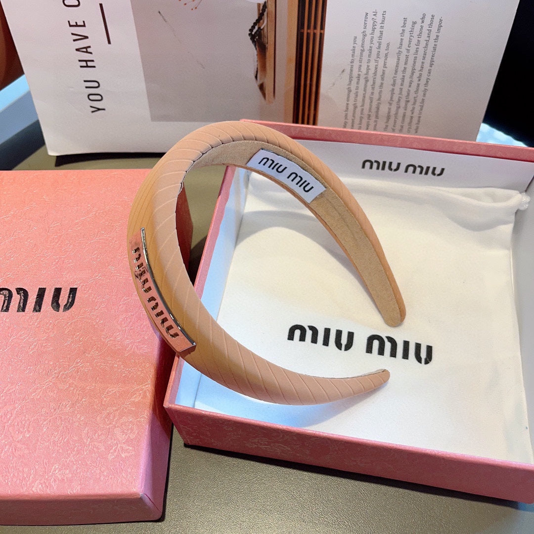 CHANEL THICK HEADBAND IN BRONZE ORANGE DIAGONAL LEATHER 425479