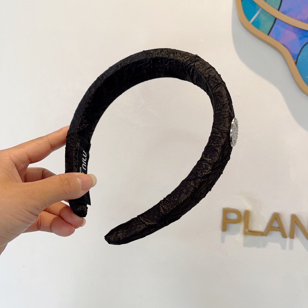 CHANEL THICK HEADBAND IN BLACK FABRIC 432779