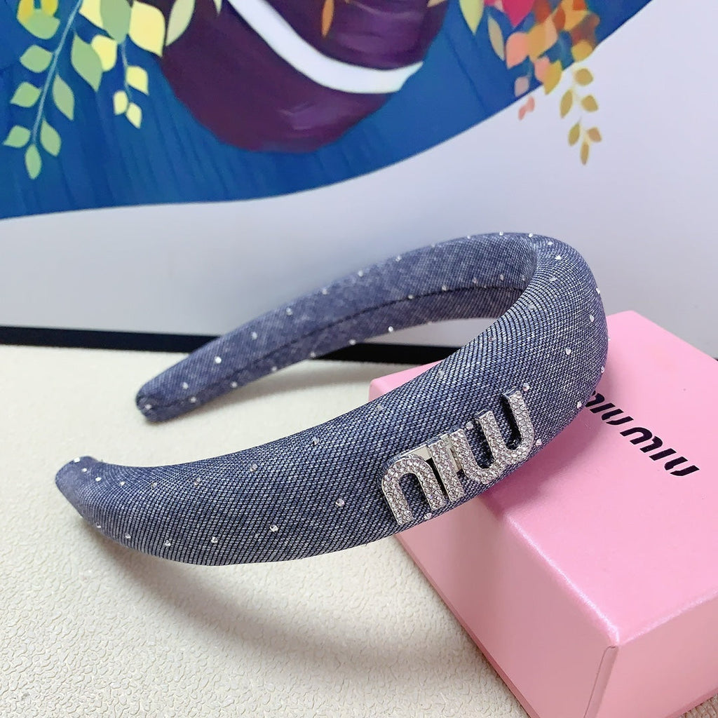 CHANEL DENIM HEADBAND PIGEON BLUE WITH CRYSTALS 164215